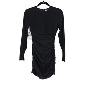 NWT Ronny Kobo Black Adelheid Silk Ruched Long Sleeve Bodycon Mini Dress Size XS